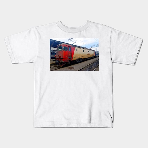 Romanian loco at Bucharest station Kids T-Shirt by Random Railways